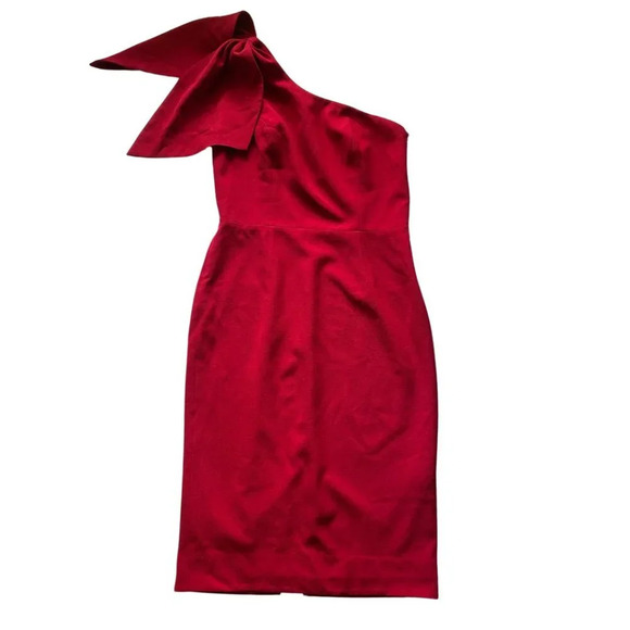 Dress the Population Tiffany Midi One Shoulder Bow in Garnet Size XL - Picture 7 of 15